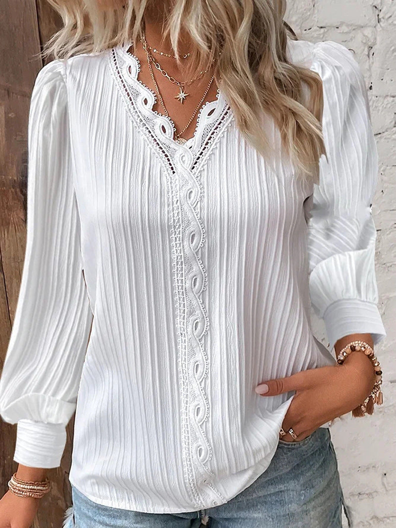 Long Sleeve Lace V-Neck Shirt