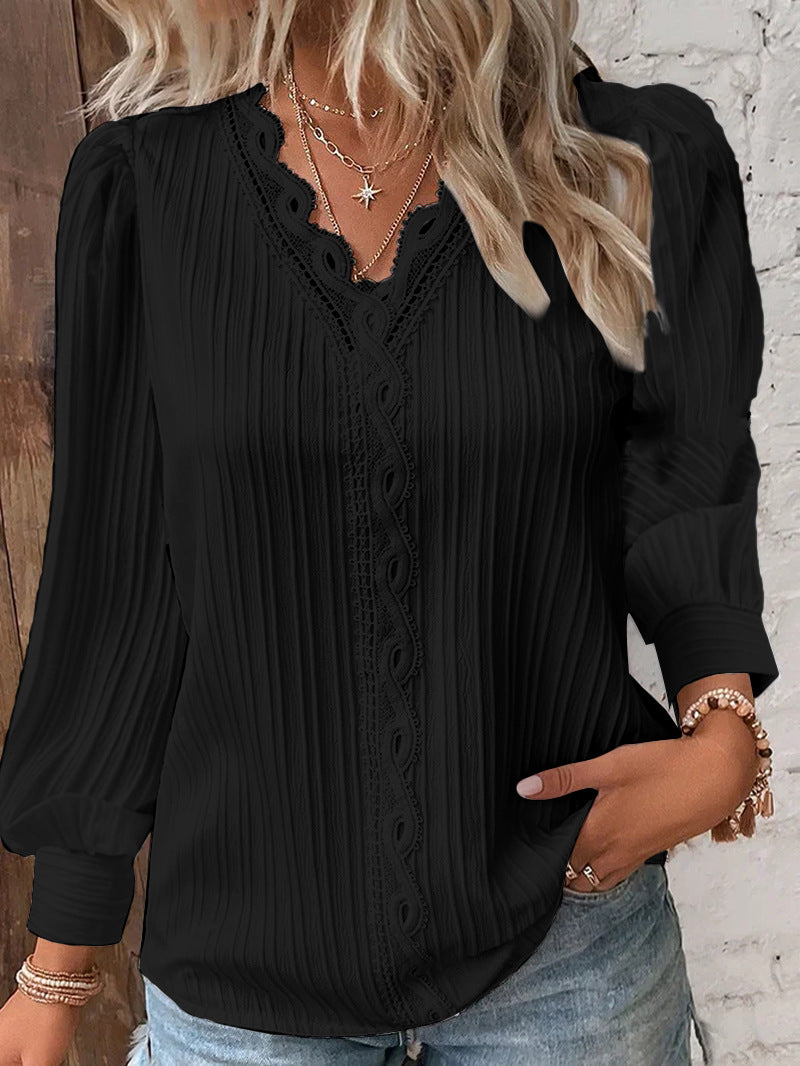 Long Sleeve Lace V-Neck Shirt