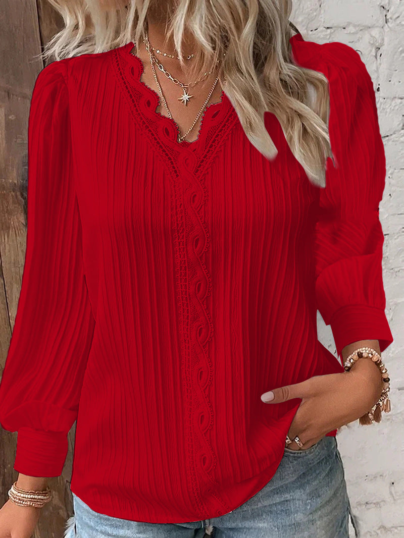 Long Sleeve Lace V-Neck Shirt