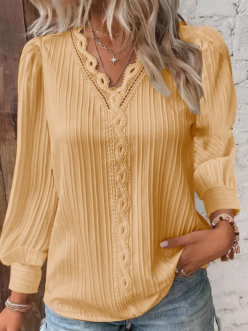 Long Sleeve Lace V-Neck Shirt